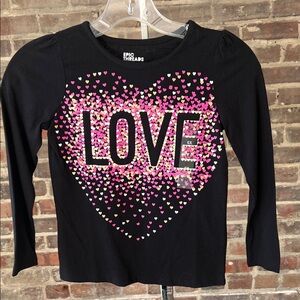 Epic Threads Black Tee with Pink Heart Design